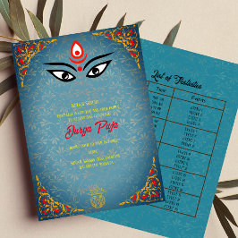 Durga Puja Navratri Bengali Teal Golden Event List Inbjudningar