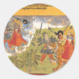 Durga slåss den Daitya rajaen Runt Klistermärke