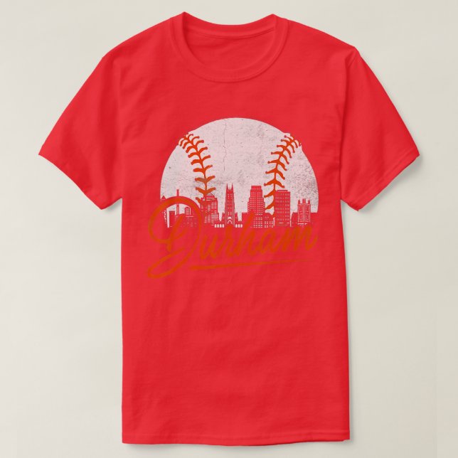 Durham Baseball Skyline Bull City Funny Baseball L T Shirt (Design framsida)