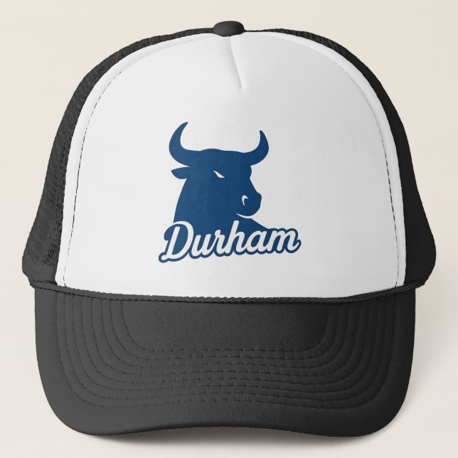 Durham Bull Head Logotyp - Bold Blue Script City Keps (Framsida)