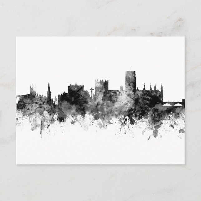 Durham England Skyline Cityscape Black White Vykort (Framsida)