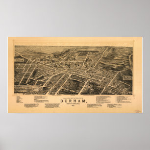 Durham N. Carolina 1891 antika panorama- karta Poster