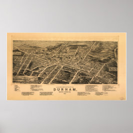 Durham N. Carolina 1891 Antique Panoramic Karta Poster
