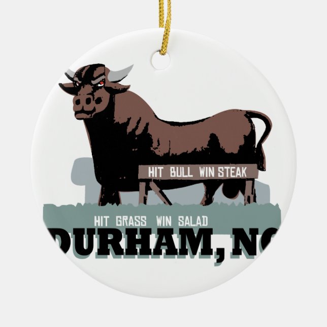 Durham NC tjur Julgransprydnad Keramik (Framsidan)