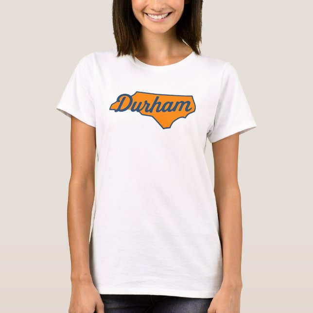 Durham North Carolina Script Design - State Shape T Shirt (Framsida)