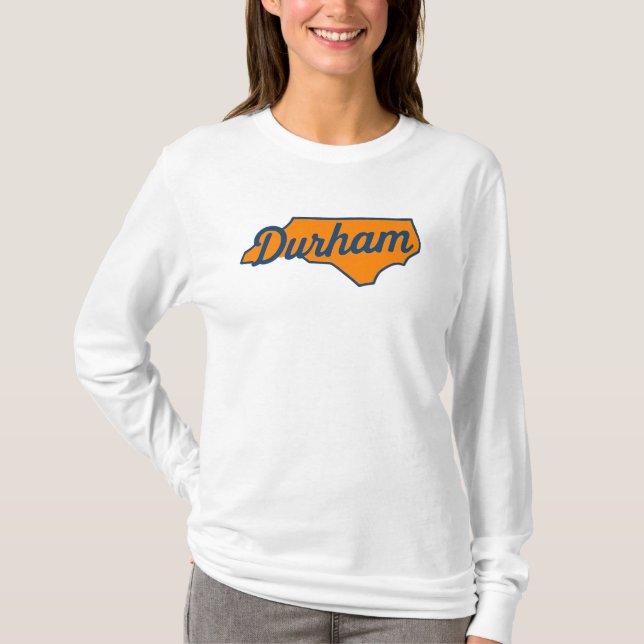 Durham North Carolina Script Design - State Shape T Shirt (Framsida)