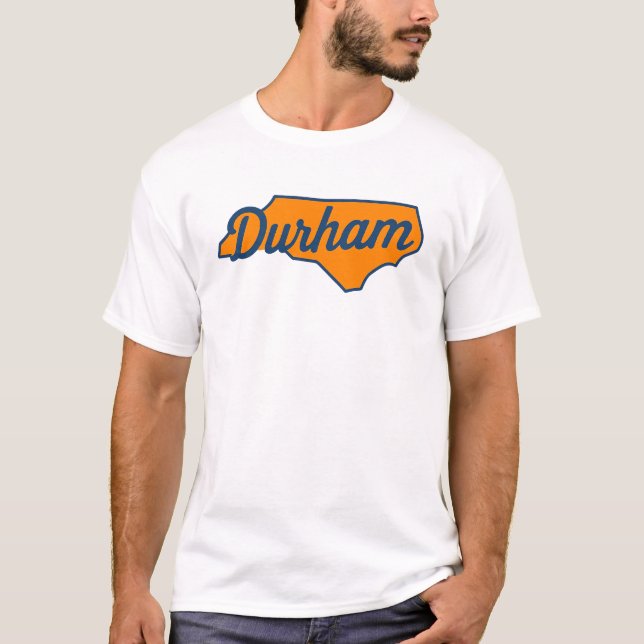 Durham North Carolina Script Design - State Shape T Shirt (Framsida)