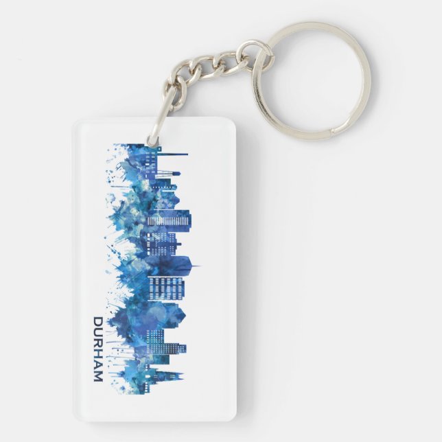 Durham North Carolina Skyline Blue (Baksidan)