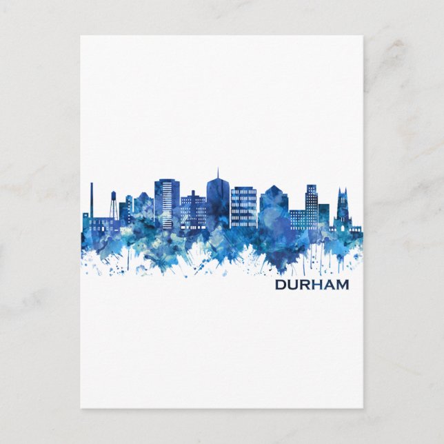 Durham North Carolina Skyline Blue Inbjudan Vykort (Framsida)