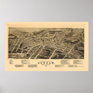 Durham panorama- karta för NC - 1891 Poster