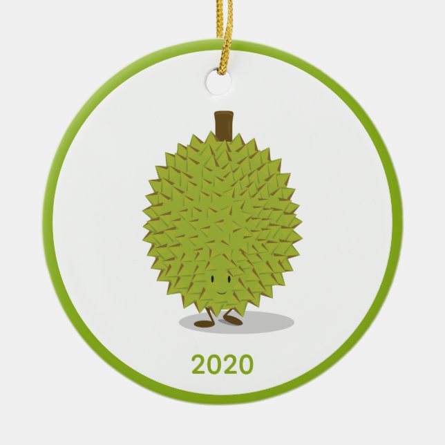 Durian Fruit Tecknad Grönt Vitår 2020 Julgransprydnad Keramik (Framsidan)