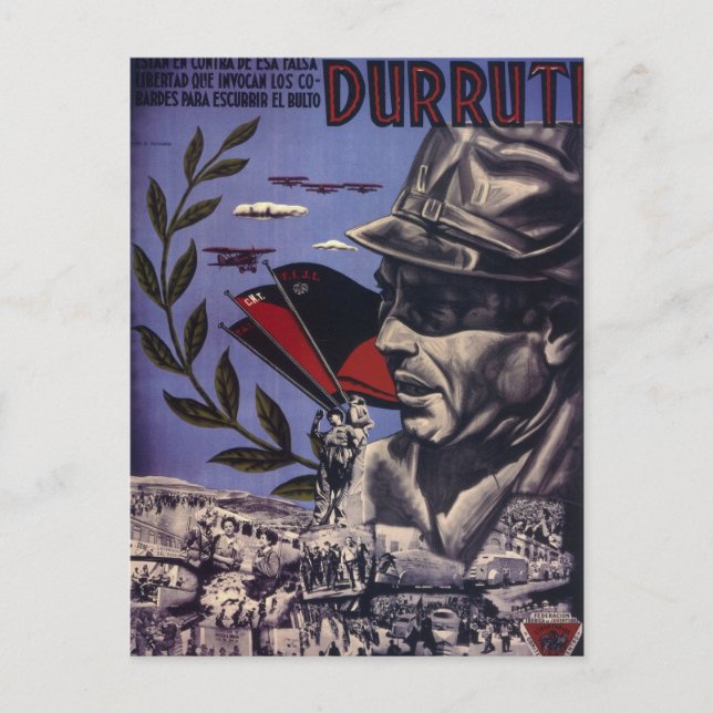 Durruti spansk civil krig original poster 1936 FAI Vykort (Framsida)