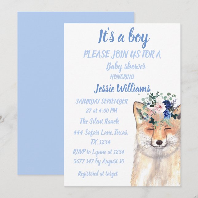 Dusch av Cute Fox Woodland Animals Rustic Pojke Inbjudningar (Fram/baksida)