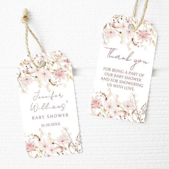 Dusch av rosa, liten juvelblomma i flicka presentetikett (Skapare uppladdad)