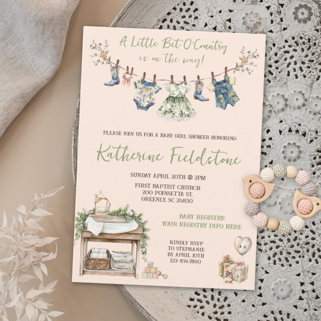 Dusch för Clothesline Little Bit från Land Flicka Inbjudningar (Skapare uppladdad)