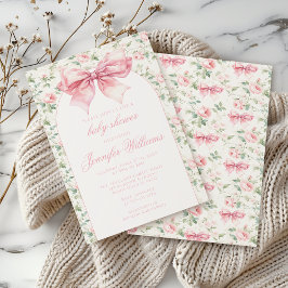 Dusch för Cute shabby chic rosa blommigt flicka Inbjudningar
