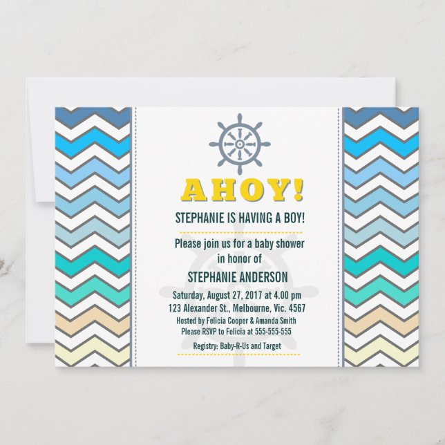 Dusch för Nautisk frakt pojke Inbjudningar (Framsida)