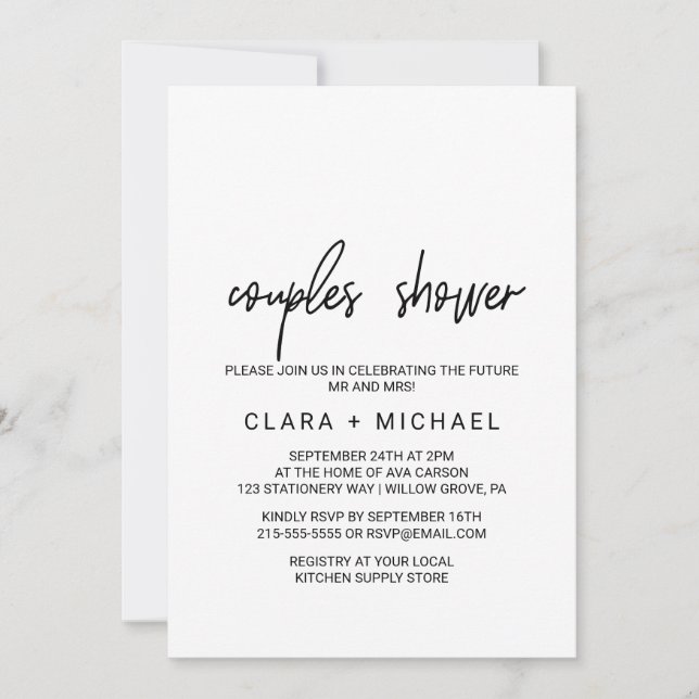 Dusch för Par av kalligrafi Inbjudningar (Framsida)