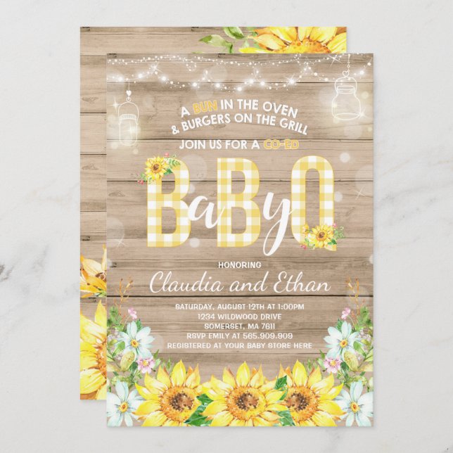 Dusch för par för baby Q för BBQ-baby Inbjudningar (Fram/baksida)