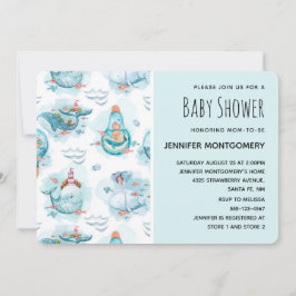 Dusch för vattenfärgen Mönster i Cute Nautical Wha Inbjudningar