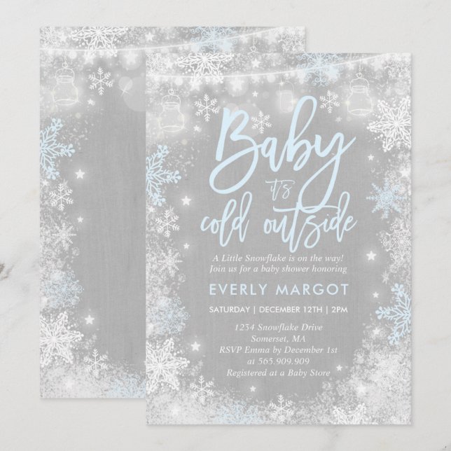 Dusch för vinter för vinterbaby showerinbjudan inbjudningar (Fram/baksida)