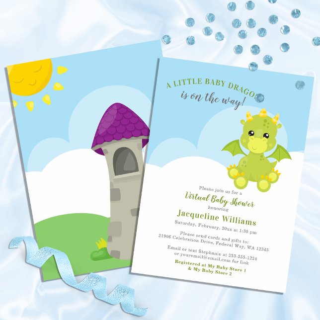 Dusch för Virtuella draken Pojke Inbjudningar (Whimsical Dragon Virtual Baby Boy Shower Virtual Invitation)