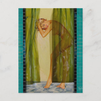 Dusch tid Vintage Pin-up flicka vykort