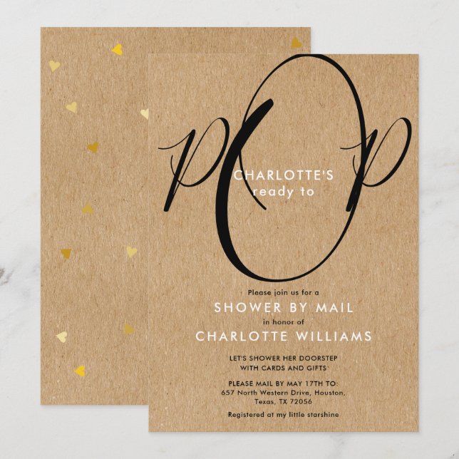 Dusch via post långdistans sprinkle rustic kraft inbjudningar (Fram/baksida)