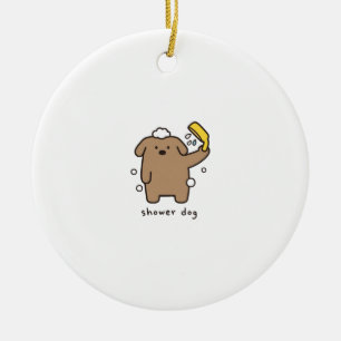 Duschhund Brun Pudel Badetid Kawaii Julgransprydnad Keramik