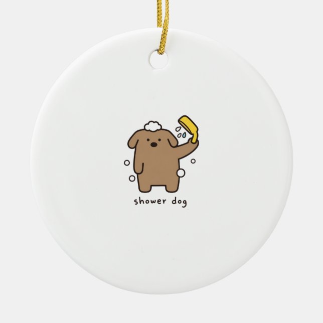 Duschhund Brun Pudel Badetid Kawaii Julgransprydnad Keramik (Framsidan)