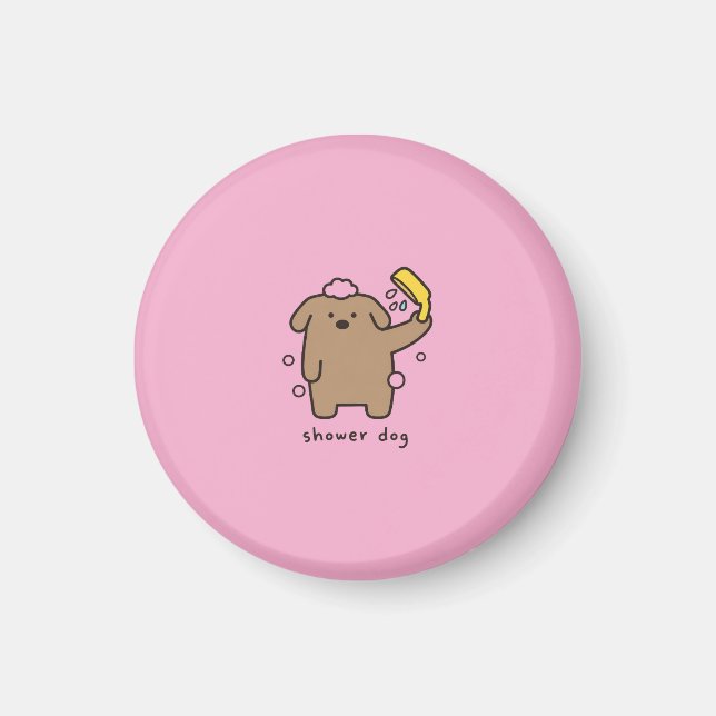 Duschhund Brun Pudel Badetid Kawaii Magnet (Framsidan)