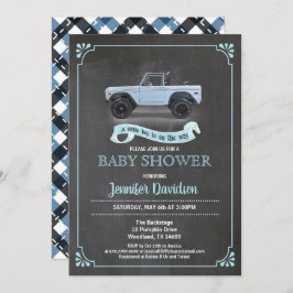 duschinationer i vintage bil pojke. Chalkboard. Inbjudningar