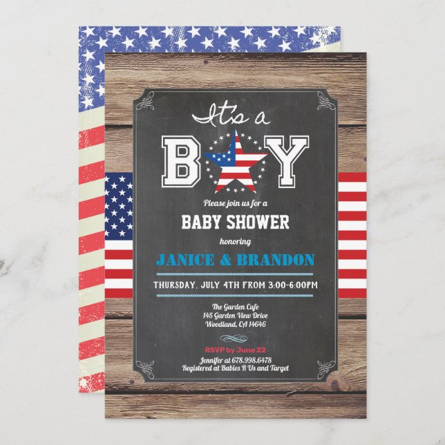 duschtavla för Independence day pojke Inbjudningar (Fram/baksida)