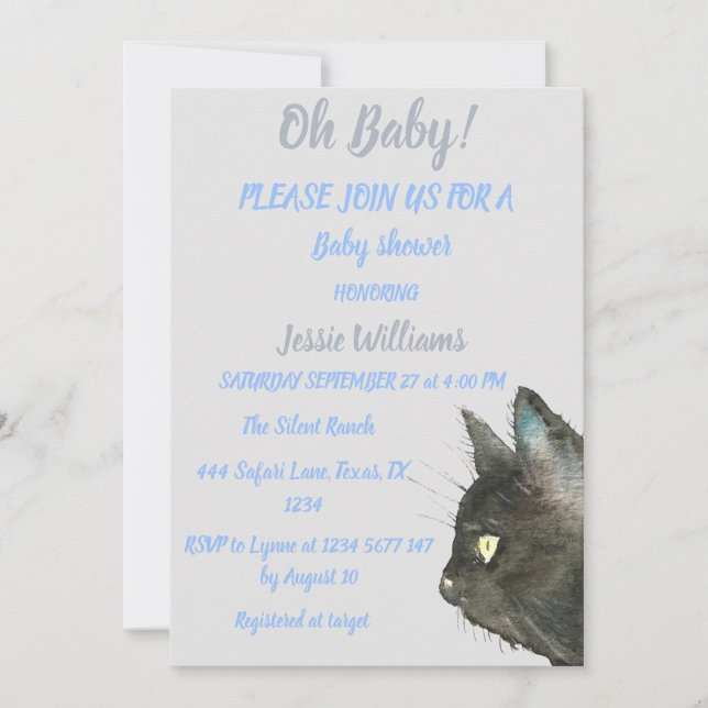 Dusduschen Cute Black Cat Kattunge Kitten Blue Poj Inbjudningar (Framsida)
