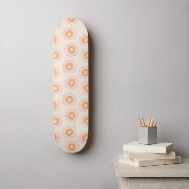 Dushi solrosmönster 1 - sömlös mini skateboard bräda 18,5 cm (Väggkonst)