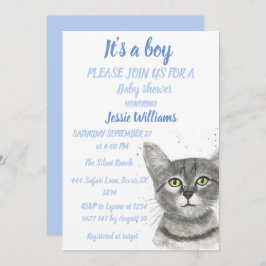 Dusinbjudan till Cute Cat Kattunge Kitten Blue Poj Inbjudningar