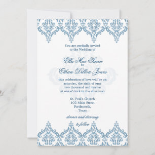 Dusk Blue och White Damask Wedations inbjudningar