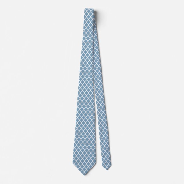 Dusk Blue White Quatrefoil Mönster Ties För manar Slips (Framsida)