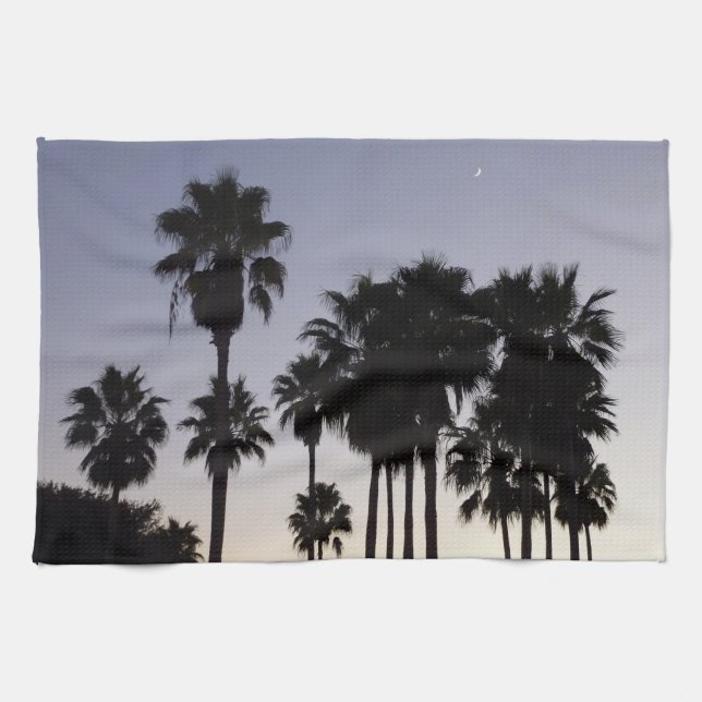 Dusk med den tropiska scenen Handflatan Träd Kökshandduk (Horisontell)