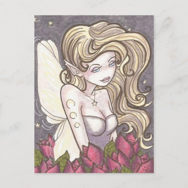 Dusk Rosor Night Fairy Fantasy Art Postcard Vykort (Framsida)