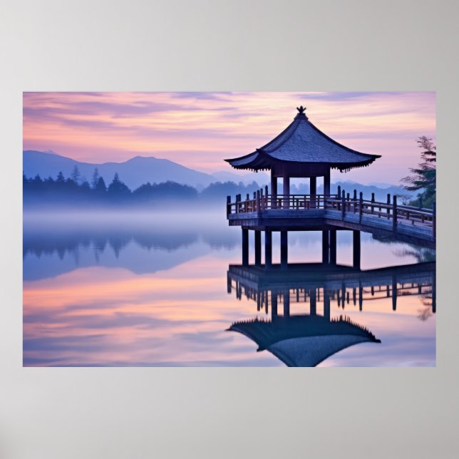 Dusk Sjö Tranquil Peacresh Natur Poster (Framsidan)