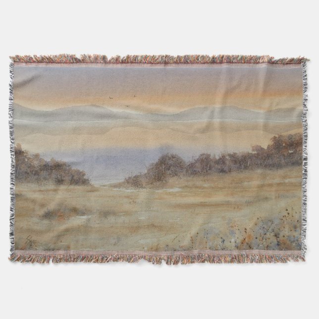 Dusk Sjö  vattenfärgsutskrift liggande utskrift Filt (Framsidan)