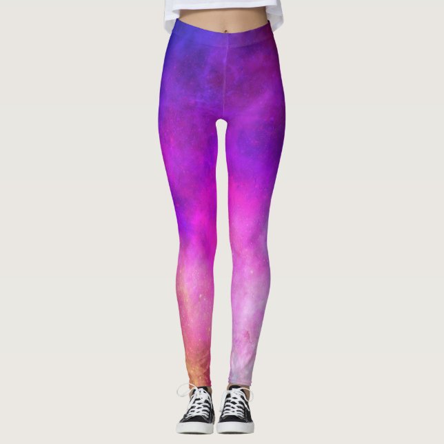 Dusk Stars Galaxy Space Rosa Lila Twilight Leggings (Framsida)