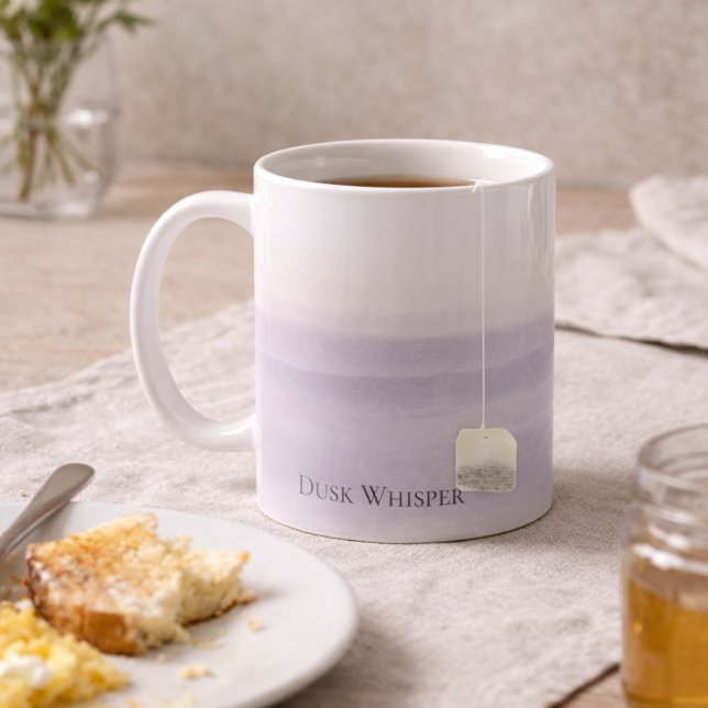 Dusk Whisper Fade Classic Mug, 11 oz Kaffemugg (A soft dusk fade centers the design with refined serif Dusk Whisper text)