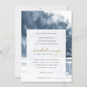 DUSKY BLÄCK BLUE FOREST SJÖ GRÄS WEDDING INVITE TACK KORT