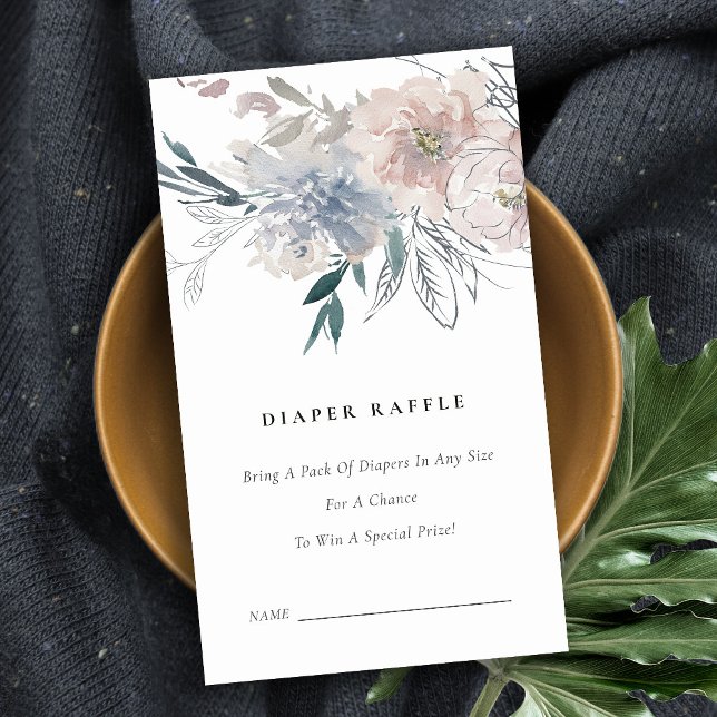 Dusky  Blommigt Diaper Raffle Baby Shower Tilläggskort (Skapare uppladdad)