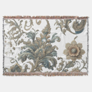 Dusky Blue Blommigt Brocade Mönster Filt