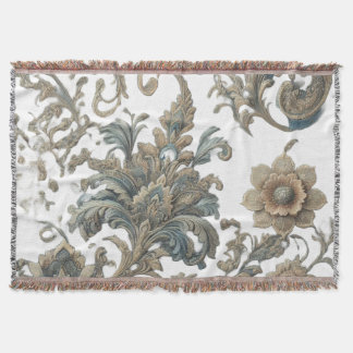 Dusky Blue Blommigt Brocade Mönster Filt