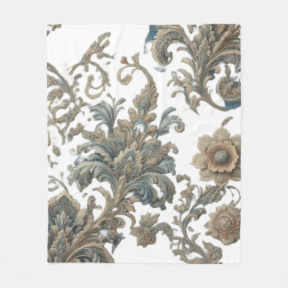 Dusky Blue Blommigt Brocade Mönster Fleecefilt