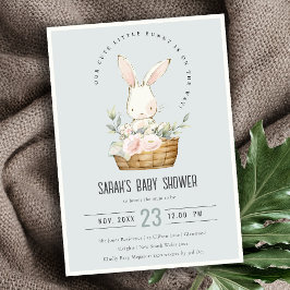 Dusky Blue Bunny i Blommigt Basket Baby Shower Inbjudningar